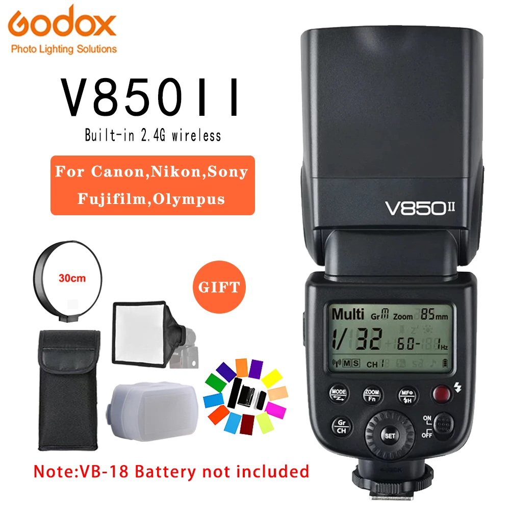 Godox V850II GN60 2.4G Wirless X System Speedlite w/ Flash Light Without VB18 Battery for DSLR Cameras
Godox V850II GN60 2.4G Wirless X System Speedlite w/ Flash Light Without VB18 Battery for DSLR Cameras