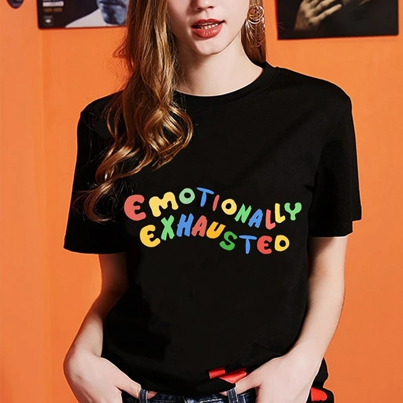 Humor Emotionally Exhausted Printed T Shirts Colorful Letters T-Shirt Women 2019 Summer Tops Streetwear O-Neck Harajuku Tops
Humor Emotionally Exhausted Printed T Shirts Colorful Letters T-Shirt Women 2019 Summer Tops Streetwear O-Neck Harajuku Tops