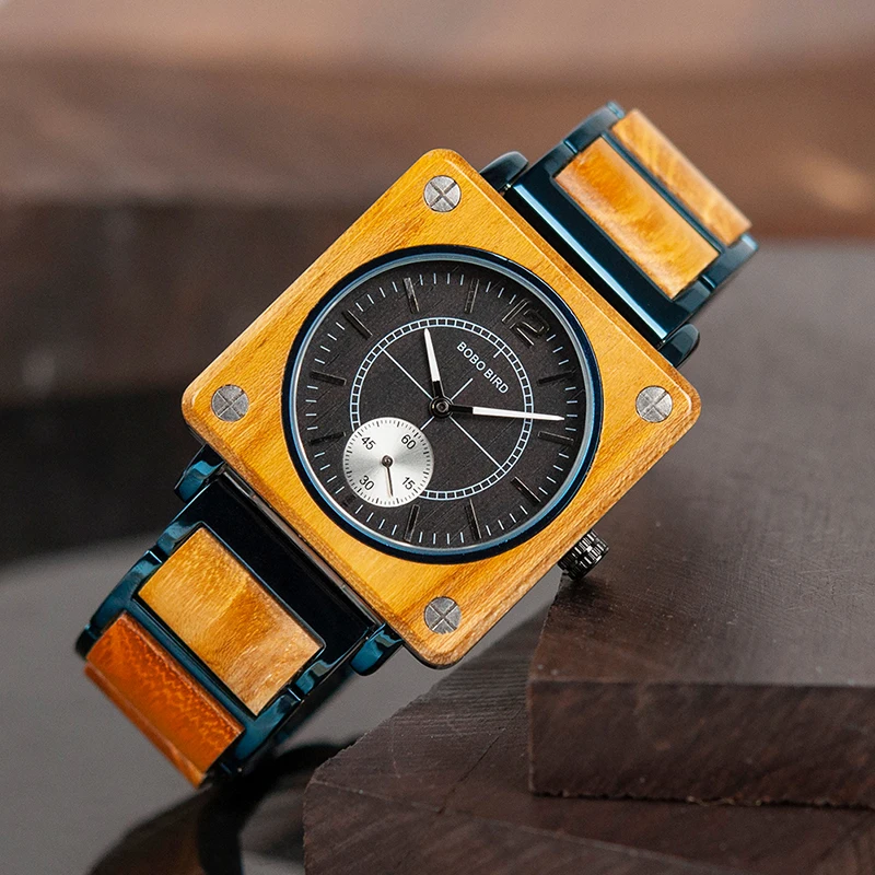 BOBO BIRD Men's Premium Wood-Topped Square Watch BOBO BIRD Men's Premium Wood-Topped Square Watch