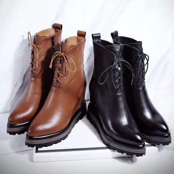 MLJUESE 2019 women ankle boots cow leather winter short plush lace up brown color platform wedges heels female boots size 34-42
MLJUESE 2019 women ankle boots cow leather winter short plush lace up brown color platform wedges heels female boots size 34-42
