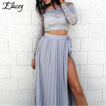 Ellacey 2019 Summer Lace Slash Neck Two Piece Set High Slit Chiffon Skirt 2 Piece Set Women Lace Crop Top Pleated Skirt Suit
Ellacey 2019 Summer Lace Slash Neck Two Piece Set High Slit Chiffon Skirt 2 Piece Set Women Lace Crop Top Pleated Skirt Suit