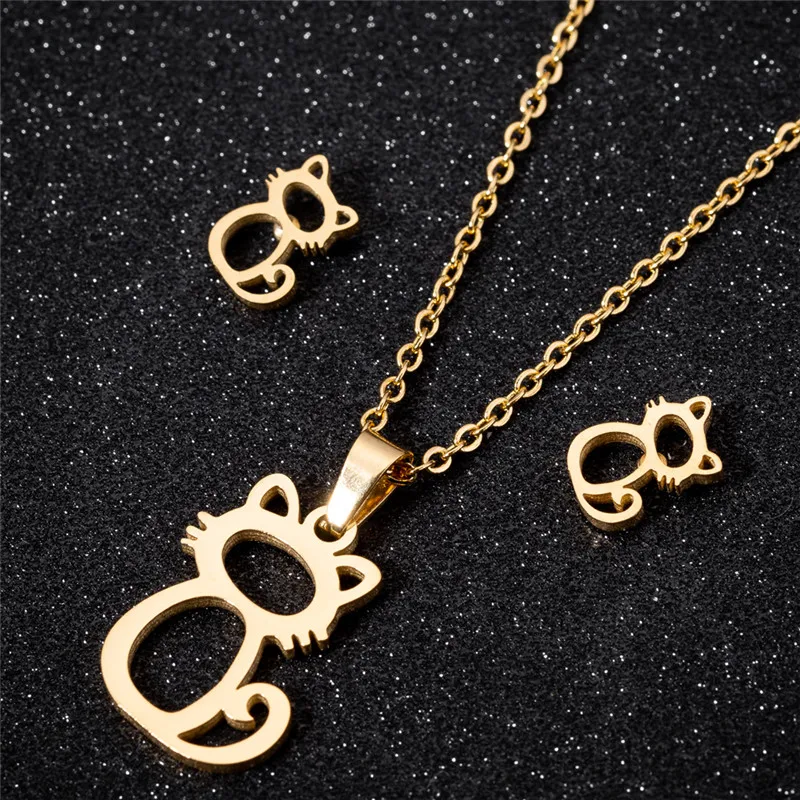 Cute Hollow Cat Necklace Stainless Steel Fashion Earrings Jewelry Sets for Women Birthday Gift Pendant Necklace Accessories
Cute Hollow Cat Necklace Stainless Steel Fashion Earrings Jewelry Sets for Women Birthday Gift Pendant Necklace Accessories