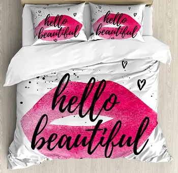 Hello Duvet Cover Set Lip Shape in Watercolor with a Phrase of Love Over with Hearts Valentine's Theme Decor 4 Piece Bedding Set
Hello Duvet Cover Set Lip Shape in Watercolor with a Phrase of Love Over with Hearts Valentine's Theme Decor 4 Piece Bedding Set
