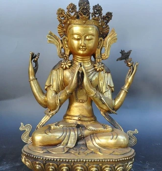 17" tibetan buddhism bronze gilt 4 Arms Chenrezig Kwan-Yin goddess buddha statue
17" tibetan buddhism bronze gilt 4 Arms Chenrezig Kwan-Yin goddess buddha statue