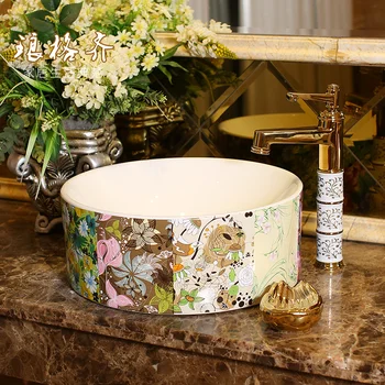 Jingdezhen ceramic wash basin, art basin straight color stitching
Jingdezhen ceramic wash basin, art basin straight color stitching