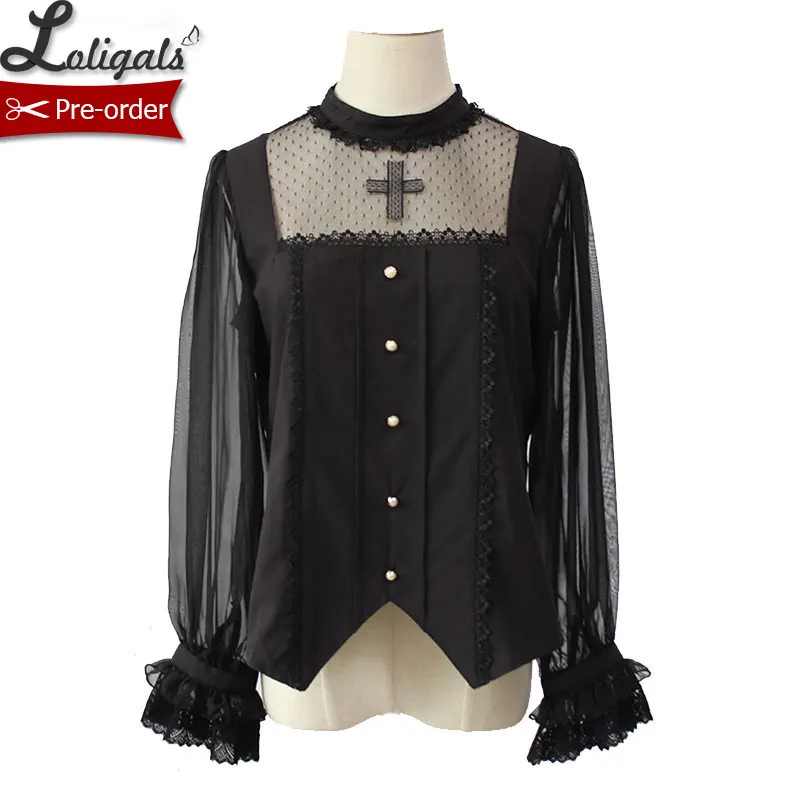 Gothic Women's White/Black Blouse Cross Embroidered Long Sleeve Illusion Neck Blouse by Alice Girl Pre-order
Gothic Women's White/Black Blouse Cross Embroidered Long Sleeve Illusion Neck Blouse by Alice Girl Pre-order