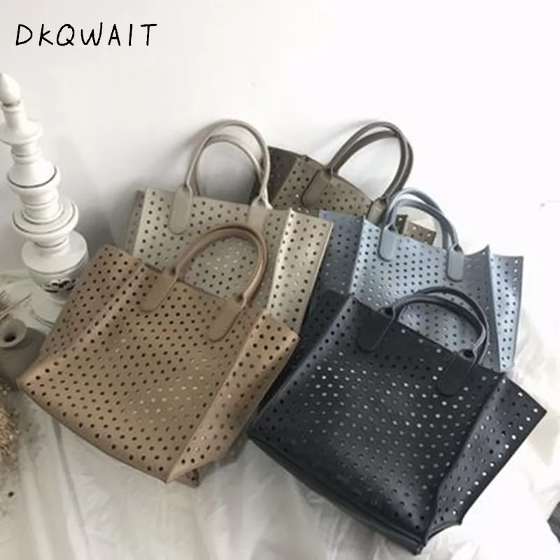 NEW brand large capacity woman grand tote hollow out basket bucket hand bag weave summer beach travel leather canvas designer | Багаж и