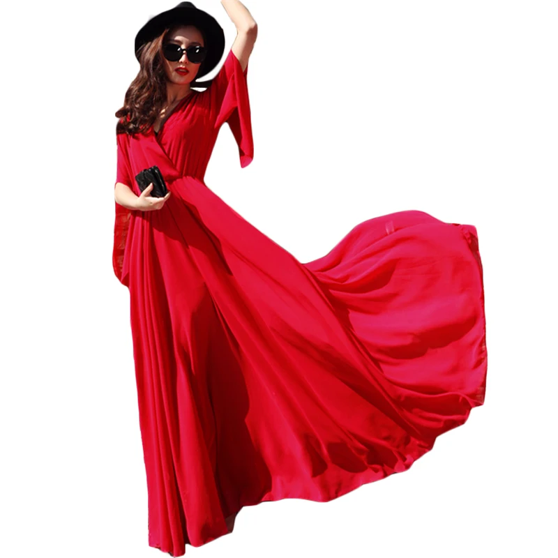 European Popular Women's Summer Bohemian Maxi Long Dress Vintage Flare Sleeve Sexy V Neck Casual Loose Boho Chiffon Dress XH159
European Popular Women's Summer Bohemian Maxi Long Dress Vintage Flare Sleeve Sexy V Neck Casual Loose Boho Chiffon Dress XH159