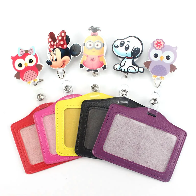 Image Pretty Cartoon owl Retractable Badge Reel horizontal Style Student Nurse Exihibiton ID Name Card Badge Holder Office Supplies