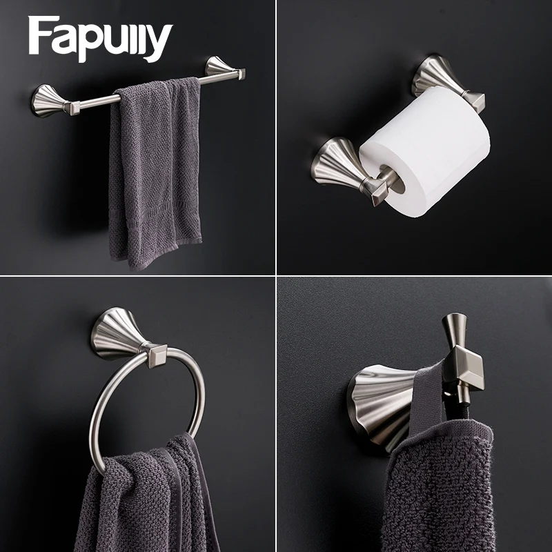 Fapully Bathroom Accessories Set Brushed 4pcs Hook Towel Holder Rail Clothes Hook Shelf Paper Holder Bath Accessories Hardware 
Fapully Bathroom Accessories Set Brushed 4pcs Hook Towel Holder Rail Clothes Hook Shelf Paper Holder Bath Accessories Hardware
