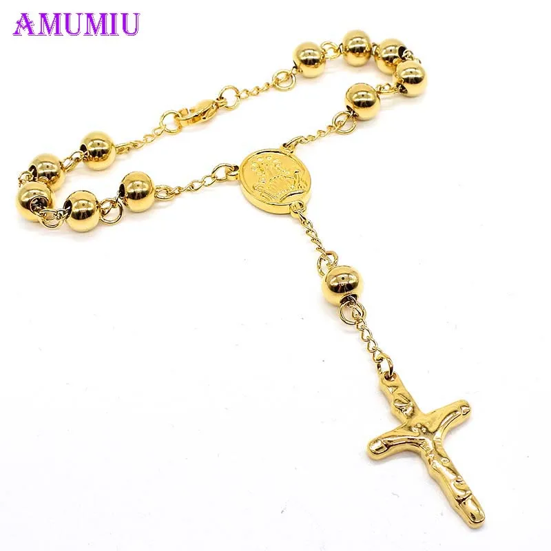AMUMIU 8MM Rosary Bracelet New Desgin Top Quality Women Accessories Stainless Steel With Gold Silver Cross Bracelet men B018
AMUMIU 8MM Rosary Bracelet New Desgin Top Quality Women Accessories Stainless Steel With Gold Silver Cross Bracelet men B018