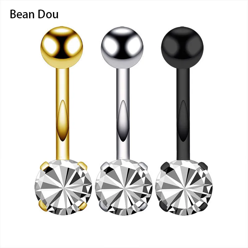 Fashion CZ Belly Button Rings Navel Piercing Ombligo Silver Gold Black 14G 12mm Stainless Steel Zircon Body Jewelry For Women1
