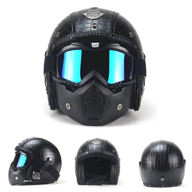 Retro Harley Helmets 3/4 Open Face Motorcycle Helmet PU Leather Vintage German Style Goggle Mask Bike helmet Motorbike Headgear
Retro Harley Helmets 3/4 Open Face Motorcycle Helmet PU Leather Vintage German Style Goggle Mask Bike helmet Motorbike Headgear