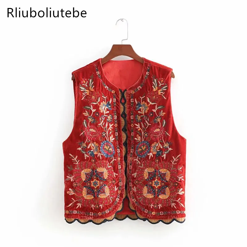Floral Embroidery Velvet Vest Women Casual Scalloped Trim O Neck Sleeveless Coat Autumn Winter chalecos para mujer Bohemian Vest
Floral Embroidery Velvet Vest Women Casual Scalloped Trim O Neck Sleeveless Coat Autumn Winter chalecos para mujer Bohemian Vest
