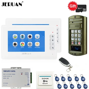 

JERUAN 7`` LCD Video Doorbell Voice/Video Recording Intercom System kit 2 Monitors + Waterproof password Access Mini Camera 1V2