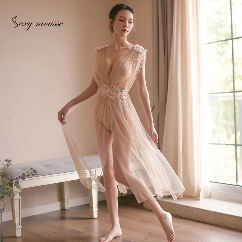 Sexy mousse Women's emotional lingerie perspective night wear uniform lace pajamas side open lace transparent evening wear suit
Sexy mousse Women's emotional lingerie perspective night wear uniform lace pajamas side open lace transparent evening wear suit