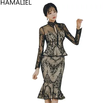Fashion Two Piece Set Dress Women Party Dress 2018 Autumn Stand Collar Lace Ruffles Hollow Out Bodycon Mermaid Patchwork Dress
Fashion Two Piece Set Dress Women Party Dress 2018 Autumn Stand Collar Lace Ruffles Hollow Out Bodycon Mermaid Patchwork Dress