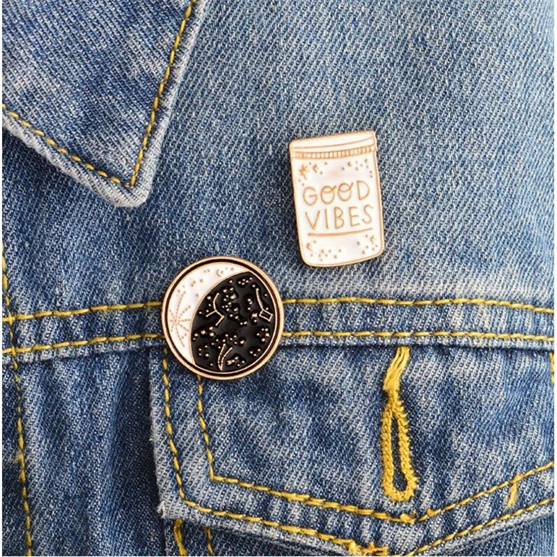 Stylish personality enamel exquisite new creative GOOD VIBES constellation space universe war drop oil brooch shirt cowboy badge
Stylish personality enamel exquisite new creative GOOD VIBES constellation space universe war drop oil brooch shirt cowboy badge