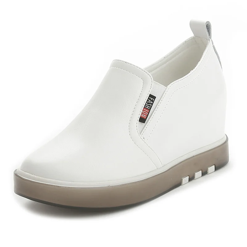 White Black PU Leather Shoes New 2018 Fashion Women's Flats Platform Sneakers Spring Summer Heighten Casual Elevator Shoes