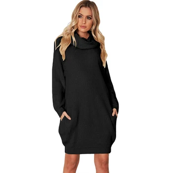 New Fashion Sweater Dresses Winter Women Black Heap Collar Long Sleeve Casual Mini Knit Dress with Pocket Turtleneck Vestidos
New Fashion Sweater Dresses Winter Women Black Heap Collar Long Sleeve Casual Mini Knit Dress with Pocket Turtleneck Vestidos