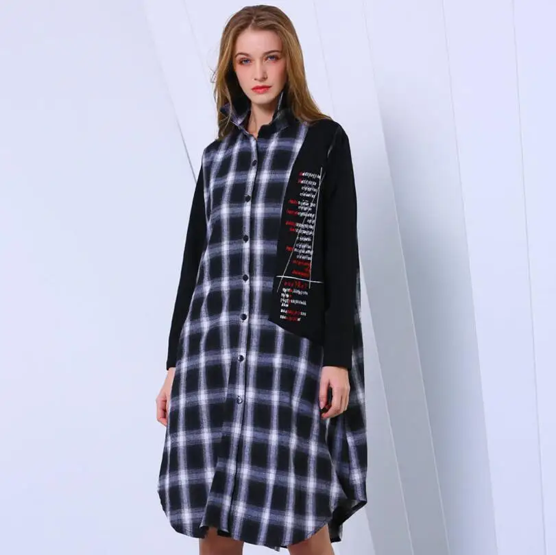 Fashion Women Long Sleeve Loose Plaid Cotton Shirts Dress Spring Casual letter print Dress Ladies Turn-down Collar Shirt Dresses
Fashion Women Long Sleeve Loose Plaid Cotton Shirts Dress Spring Casual letter print Dress Ladies Turn-down Collar Shirt Dresses
