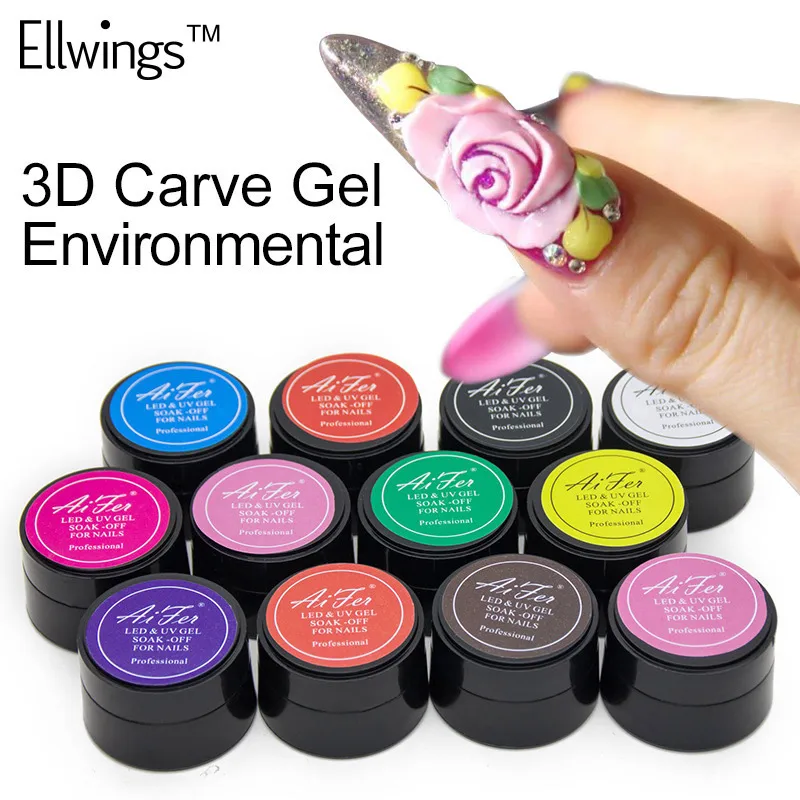 Ellwings 3D Резные узоры УФ гель для ногтей моделирование Маникюр DIY яркая скульптура