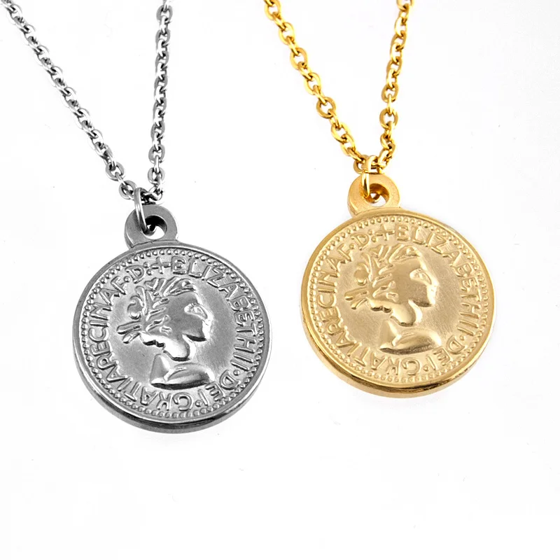 Stainless steel Fashion women coins small pendant Choker rolo Necklace 10 cent pound Elizabeth II round charms necklace
Stainless steel Fashion women coins small pendant Choker rolo Necklace 10 cent pound Elizabeth II round charms necklace