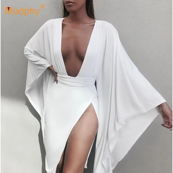 Winter New Long Sleeve Women's Dress Sexy Bat Sleeve Deep V-neck White Black Dress Elegant Celebrity Runway Party Dress Vestidos
Winter New Long Sleeve Women's Dress Sexy Bat Sleeve Deep V-neck White Black Dress Elegant Celebrity Runway Party Dress Vestidos