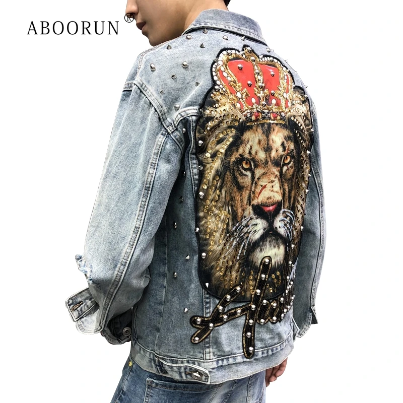 ABOORUN Men's Punk Denim Jackets Multi Rivets Lion Embroidery Denim Jackets Spring Autumn Coat for Male R588
ABOORUN Men's Punk Denim Jackets Multi Rivets Lion Embroidery Denim Jackets Spring Autumn Coat for Male R588