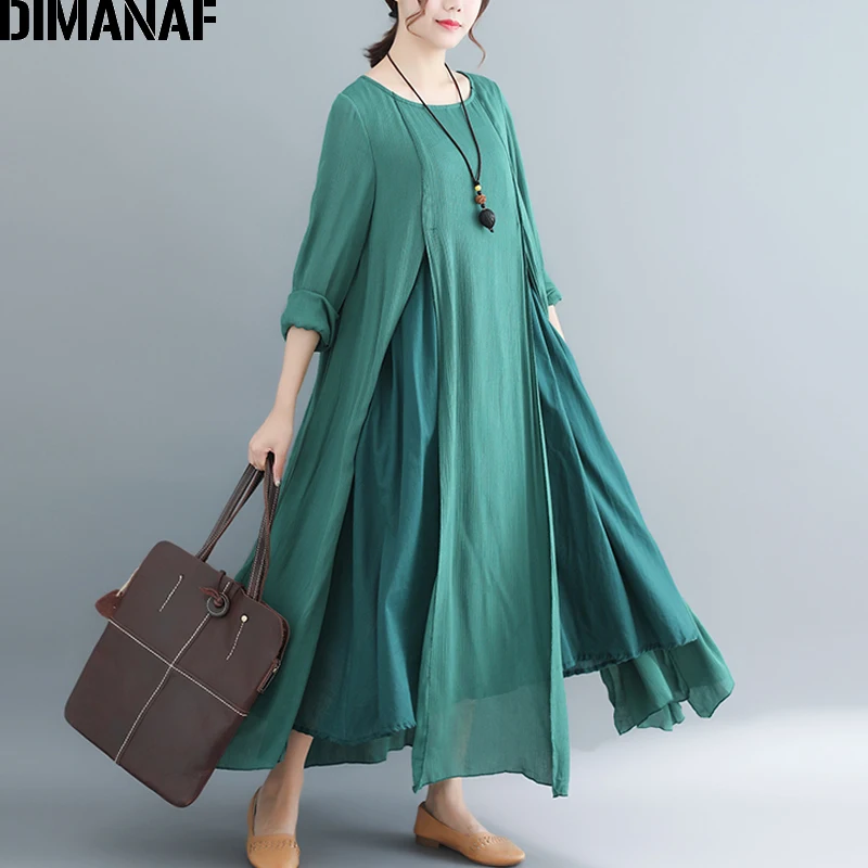DIMANAF Women Long Dresses Cotton Linen Elegant Ladies Vestidos Autumn Plus Size Female Clothes Loose Spliced Vintage Dress 2018
DIMANAF Women Long Dresses Cotton Linen Elegant Ladies Vestidos Autumn Plus Size Female Clothes Loose Spliced Vintage Dress 2018