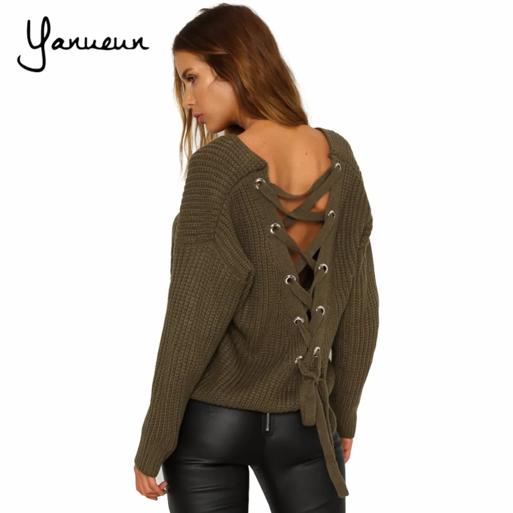 Yanueun 2017 New Fashion Women's Pullover Back Lace Up Hollow Out Knitted Sweaters Casual V-neck Sexy Slim Tops
Yanueun 2017 New Fashion Women's Pullover Back Lace Up Hollow Out Knitted Sweaters Casual V-neck Sexy Slim Tops
