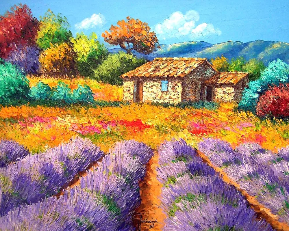 

High quality Oil painting Canvas Reproductions Shed and lavenders By Jean Marc Janiaczyk hand painted