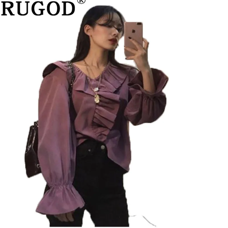 RUGOD 2019 Blouse Women Spring Flare sleeve Office wear Vintage Fashion Ruffles V-Neck Female shirts and tops camicette donna
RUGOD 2019 Blouse Women Spring Flare sleeve Office wear Vintage Fashion Ruffles V-Neck Female shirts and tops camicette donna