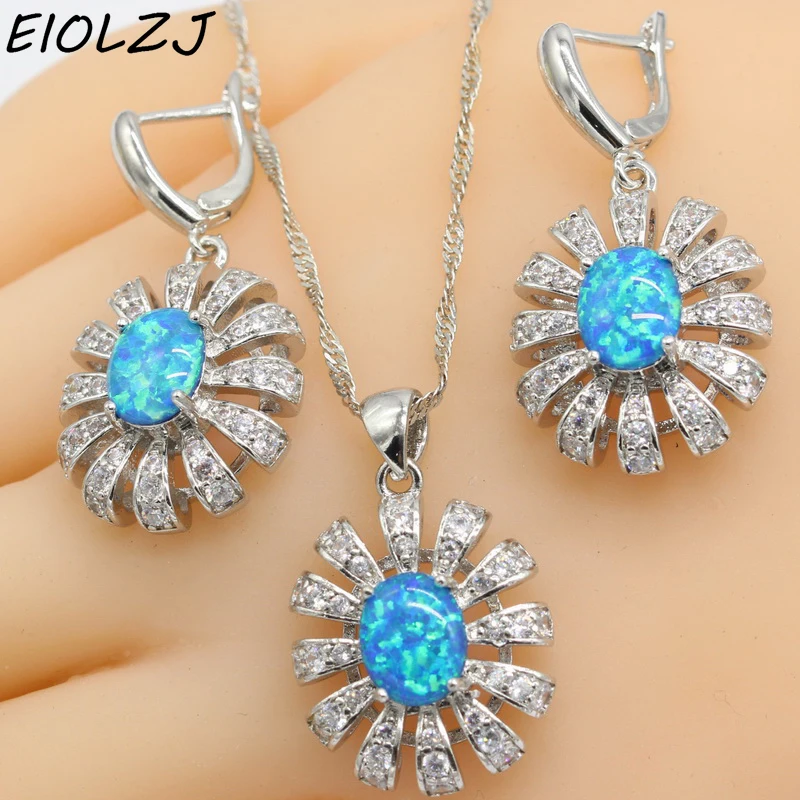 925 Sterling Silver Necklace Sets For Women Big Flower Blue Opal Bridal's Earring Sets Dangle Earrings Choker Gift Box Free Ship
925 Sterling Silver Necklace Sets For Women Big Flower Blue Opal Bridal's Earring Sets Dangle Earrings Choker Gift Box Free Ship