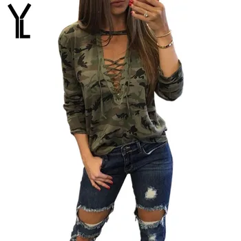 Camouflage Print Women Long Sleeve Slim T-Shirt Fashion V-Neck Lace-up Lady Sexy Tops Army Style Casual Female TShirt Tee
Camouflage Print Women Long Sleeve Slim T-Shirt Fashion V-Neck Lace-up Lady Sexy Tops Army Style Casual Female TShirt Tee
