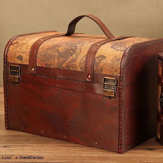 faux leather composite board Antique Treasure Chest with lock (2)