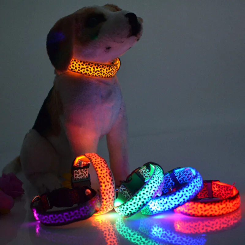 Luminous LED Spots Leopard Nylon Ribbon Pet Dog Leash Collar Colorful Fluorescent Perro Hond Honden Dogs Harness Collars Leads
Luminous LED Spots Leopard Nylon Ribbon Pet Dog Leash Collar Colorful Fluorescent Perro Hond Honden Dogs Harness Collars Leads