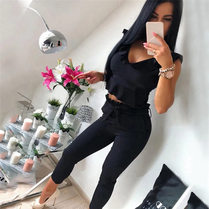 MAXIORILL Women Casual Solid Ruffled Sleeve Top Long Pants Sets Two-Piece womens two piece sets 2019 Y*
MAXIORILL Women Casual Solid Ruffled Sleeve Top Long Pants Sets Two-Piece womens two piece sets 2019 Y*