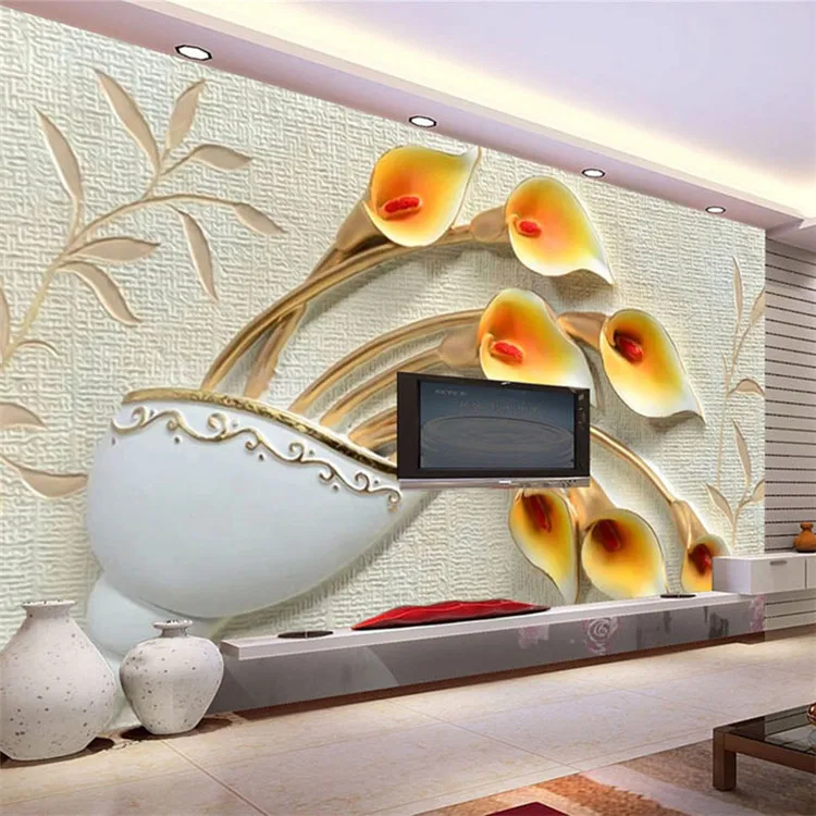 

Custom Wall Painting Wallpaper Non-woven 3D Embossed Flower Wallpapers For Living Room TV Background Wall Paper Mural De Parede
