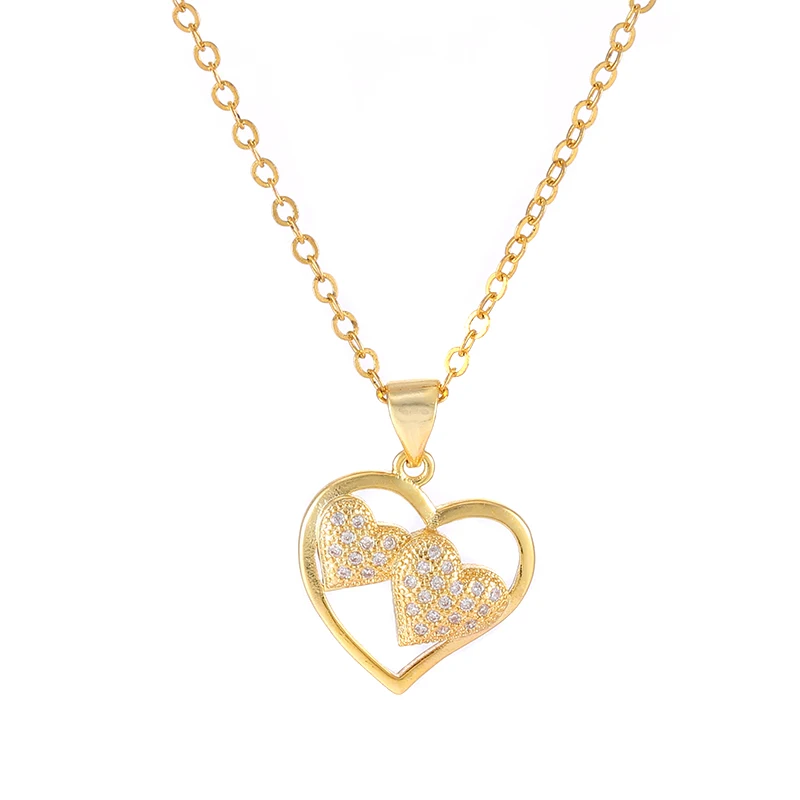 

collier bijoux femme Statement Simple Design copper metal micro pave CZ rhinestone gold silver chain heart necklace pendants