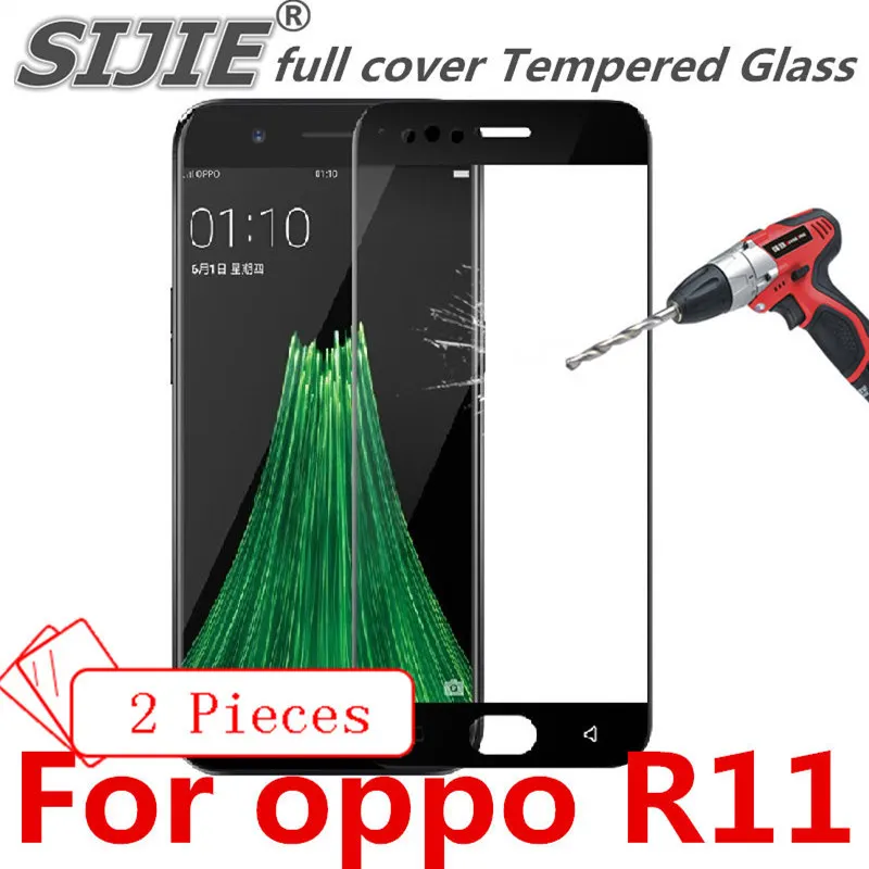 

2 pcs full cover Tempered Glass For oppo R11 oppoR11 R 11 Screen protective phone toughened case covers 9H on frame all edges
