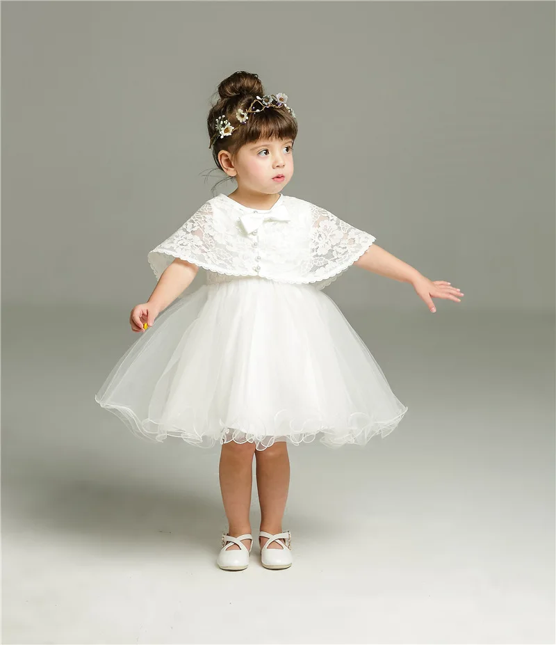 

2019 Baby Girl Dress White Lace Christening Dress Toddler Girl Party and Wedding Dress 1st Birthday Ivory Baptism Tutu Dress