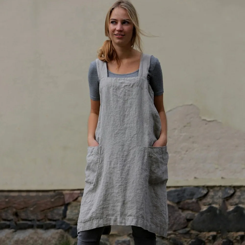 Casual Dress Women Cotton Linen Pinafore Square Cross Apron Garden Work Pinafore Dress vintage dresses with pocket 2019 8A1654
Casual Dress Women Cotton Linen Pinafore Square Cross Apron Garden Work Pinafore Dress vintage dresses with pocket 2019 8A1654