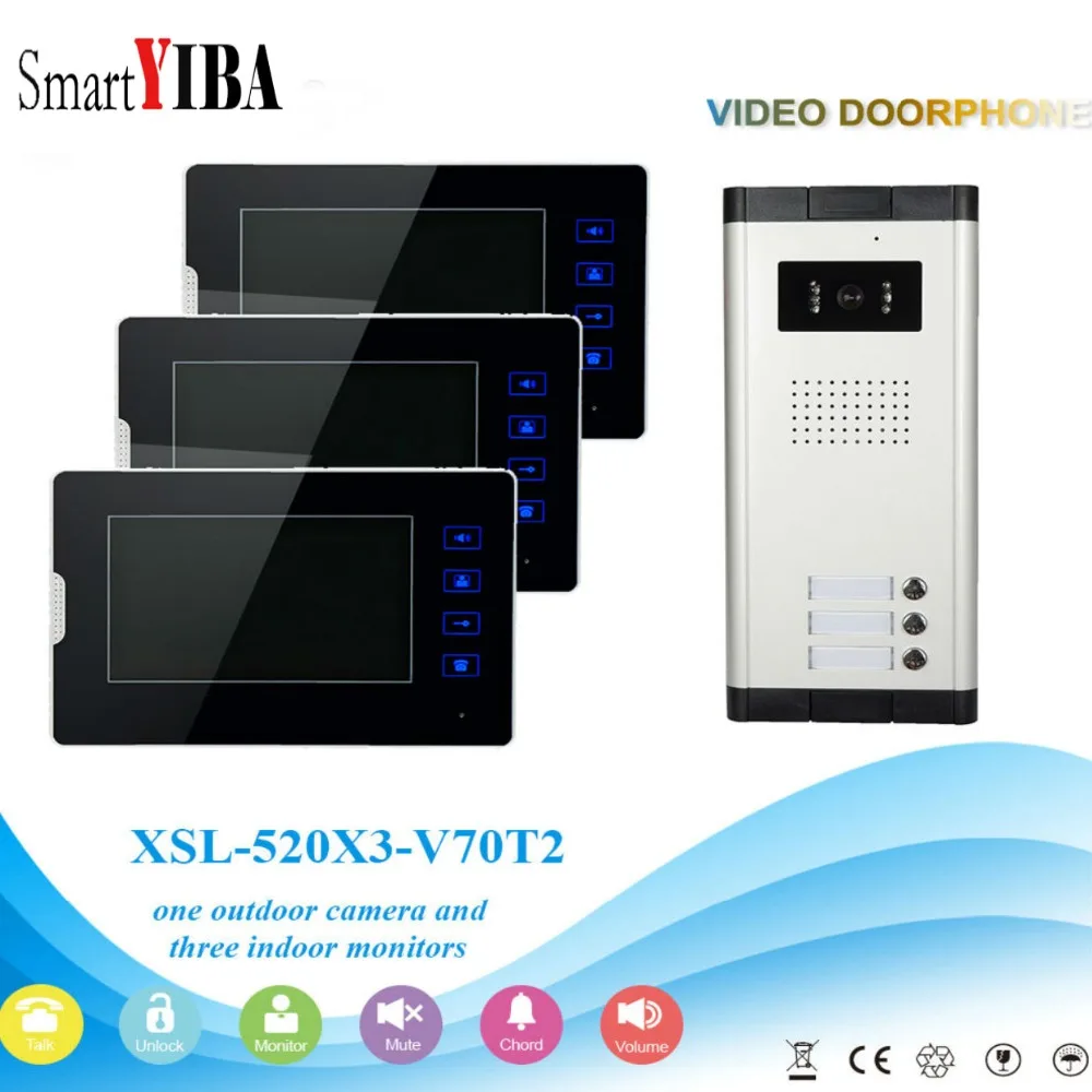 

SmartYIBA 7" Multi Apartment Video Door Phone System Video Intercom Doorbell System 700 TVL Camera Touch Key For 3 Apartments