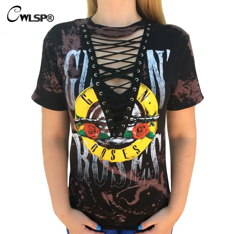 CWLSP 2018 GUN ROSES Print T Shirt Women American Rock Music Festival Tops Hollow Out V Neck Tees Sexy lace up camisetas mujer
CWLSP 2018 GUN ROSES Print T Shirt Women American Rock Music Festival Tops Hollow Out V Neck Tees Sexy lace up camisetas mujer