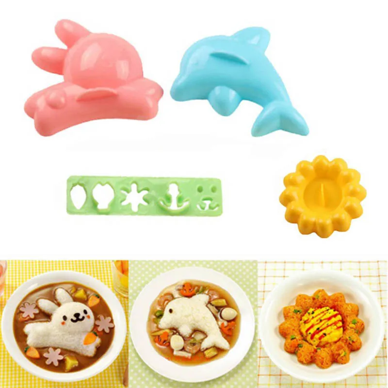 

Sushi Maker DIY Kit Sushi Tools Cure Rice Onigiri Mold Kitchen Gadgets Cotton Breakfast Molds 4 pcs/set Dolphin Shape