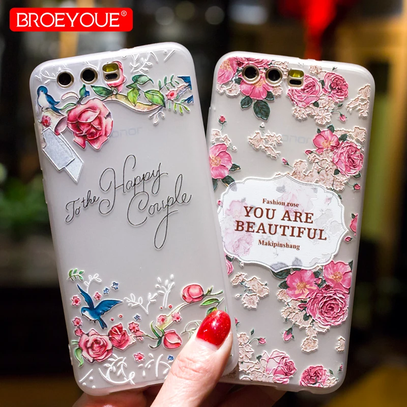 Case For Huawei P20 P30 Honor 6X 7X Lite P10 9 P9 P8 2017 Nova 2 3D Relief Silicone Flower Cover Cases |