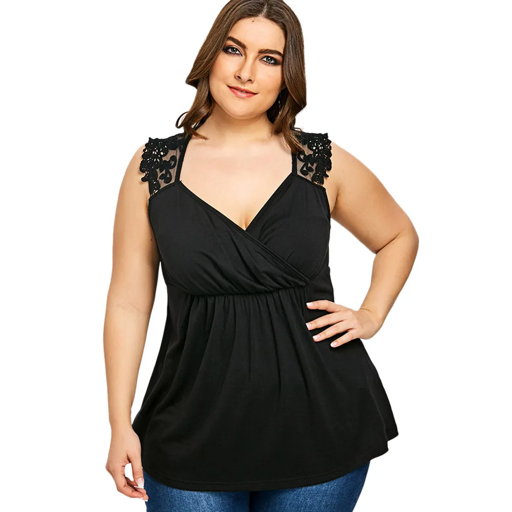 

Rosegal Plus Size Lace Trim Empire Waist Tank Top Casual Sweetheart Neck Long Vest Black Tops Women T Shirt Summer Tank Tops 5XL