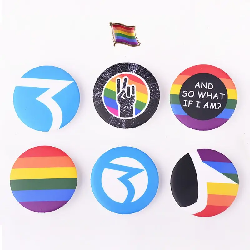 Image New Gay Pride Fashion Jewelry LGBT Map Flag Shape Rainbow Homosexual Pin Badge Pinback Button Support Lesbian Bisexual Symbol