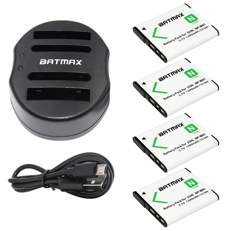 

4-Pack NP-BN1 NPBN1 NP BN1 BN Battery&USB Dual Charger for SONY DSC TX9 T99 WX5 TX7 TX5 W390 W380 W350 W320 W360 QX100 W370